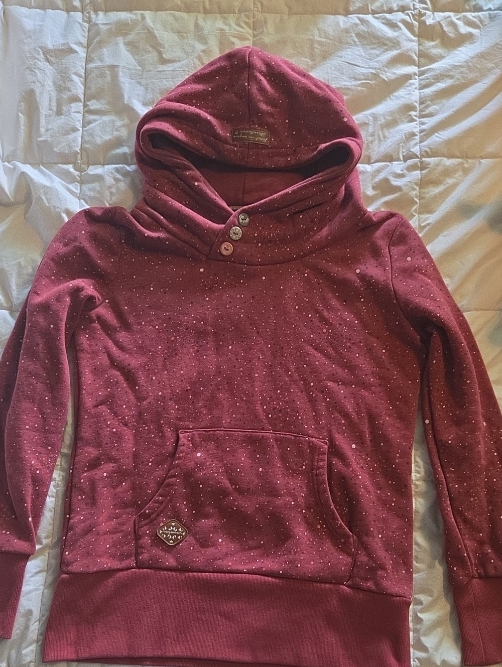 Cozy Women's Hooded Sweater in Burgundy with Button Detail by RAGWEAR